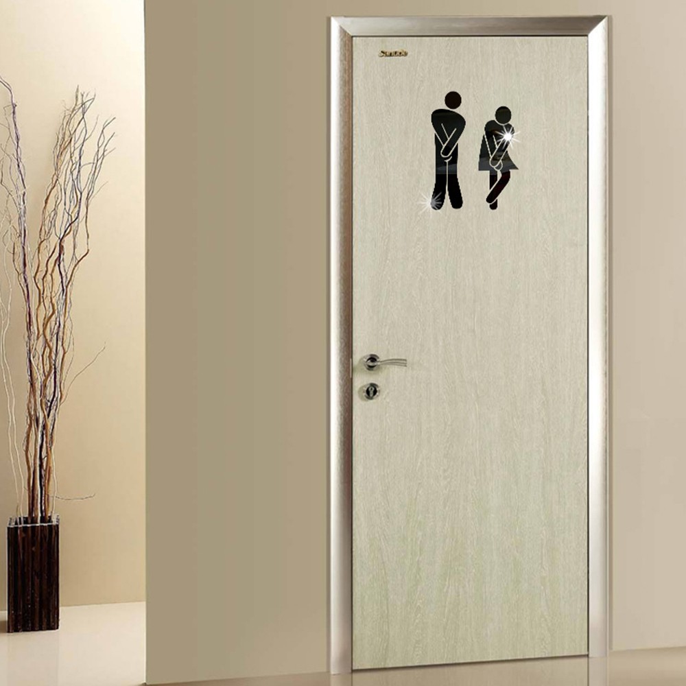Bộ 2 decal trang trí cửa toilet bằng nhựa vinyl tráng gương hình nam và nữ