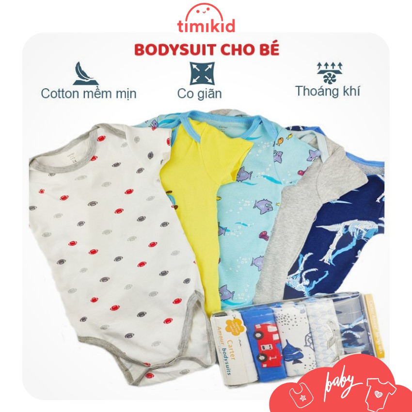 Combo 5 Bộ BodySuit Bé Trai Bé Gái Size 3-24M 3,5-13,6kg - Body Cho Bé