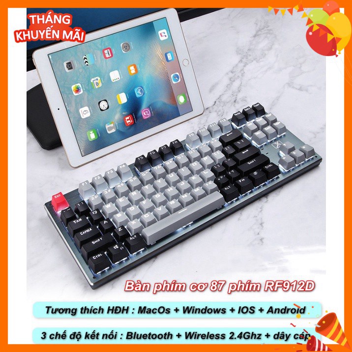 Bàn phím cơ bluetooth Không dây 87 phím RF912D Type-C 2.4G Ba chế độ, Bàn phím chơi game có đèn nền