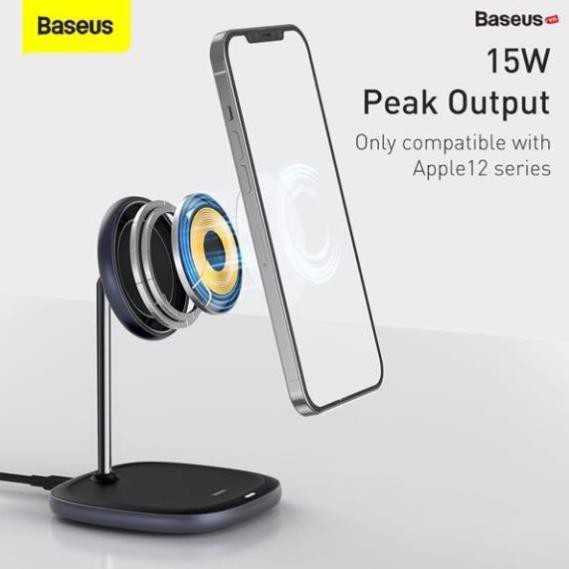 Đế giữ điện thoại tích hợp sạc nhanh không dây Baseus 15W Swan Magnetic Desktop Bracket Wireless Charger cho iPhone 12