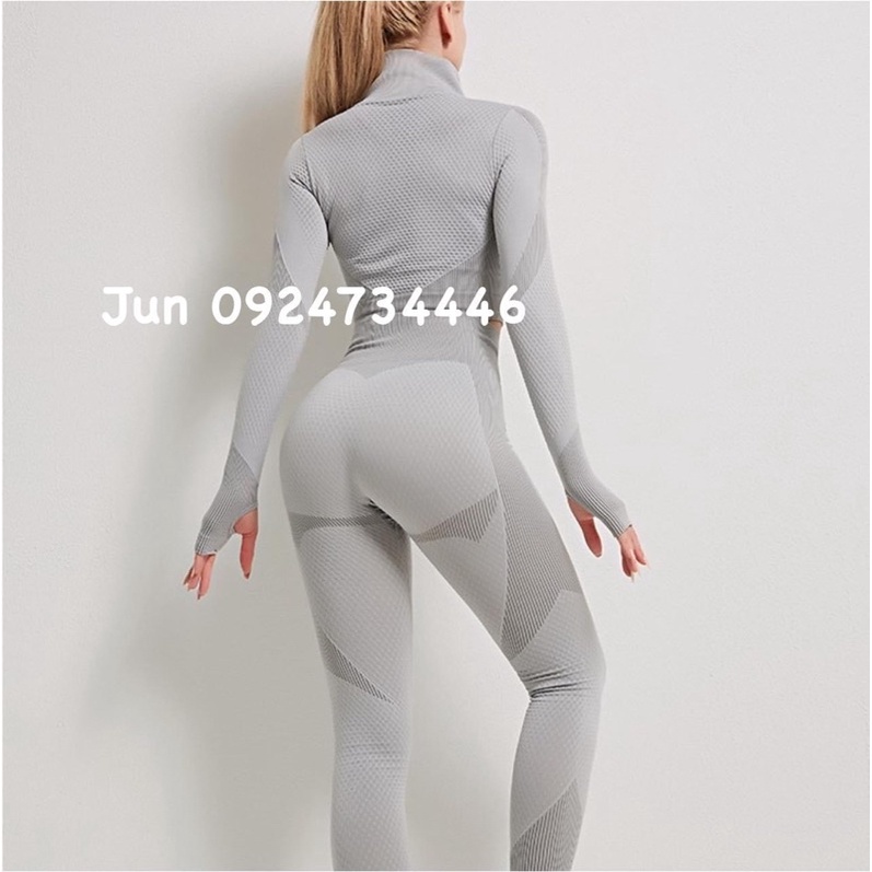 Set bộ tay dài dây kéo gym yoga chạy bộ thể thao tập gym yoga