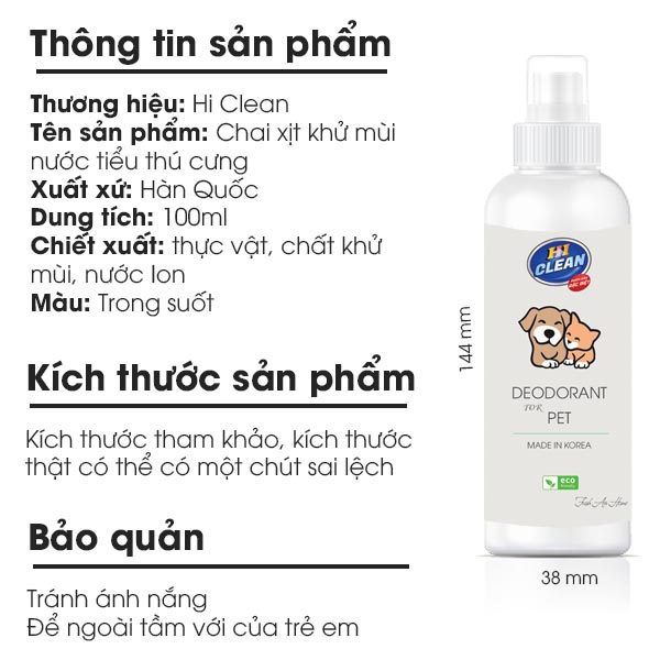 Xịt khử mùi chó mèo Hàn Quốc, khử mùi hôi, mùi nước tiểu chó mèo và thú cưng khác - Hiệu quả, an toàn, sạch sẽ