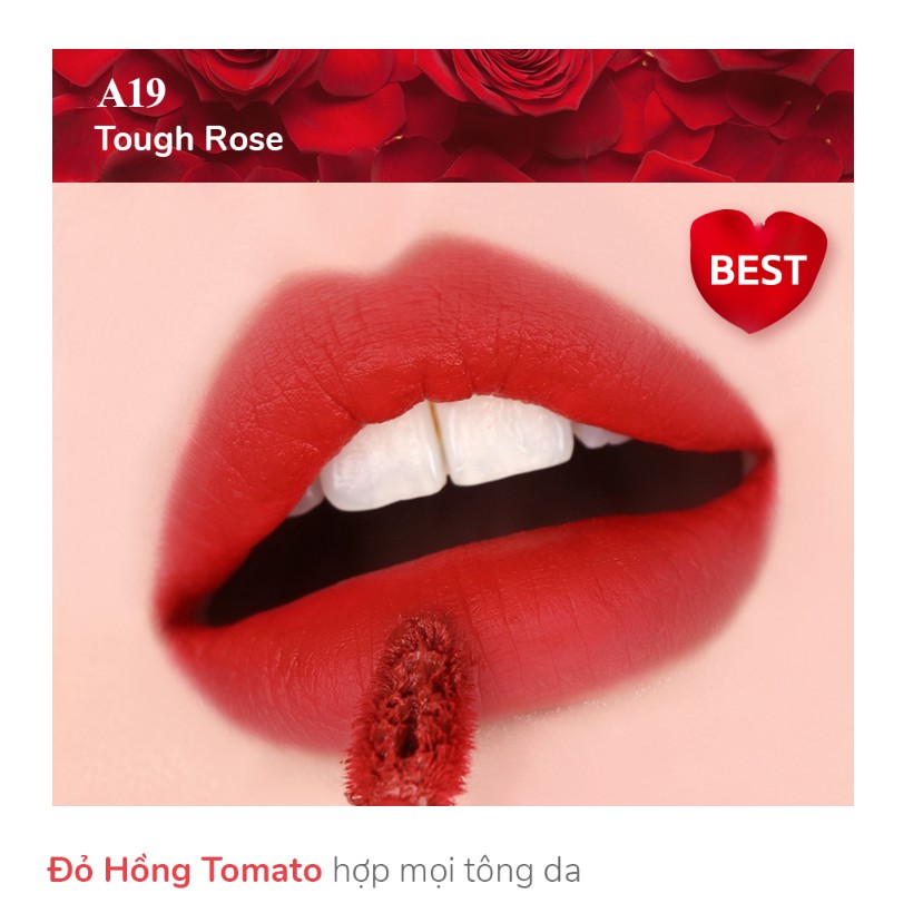[Auth Hàn] Son Kem Lì Black Rouge A19 Màu Đỏ Ánh Cam TomatoVersion 4 Tough Rose | Thế Giới Skin Care