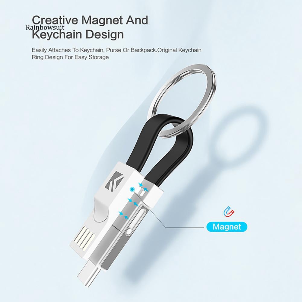 Móc khóa dây sạc 2A đầu Micro USB Type C cho Android iOS