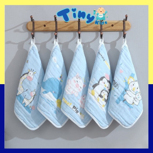 Set 5 Khăn Xô 6 Lớp Cho Bé, Khăn Sữa Cho Bé Kích Thước 30*30 Siêu Thấm Hút - Tiny Kids