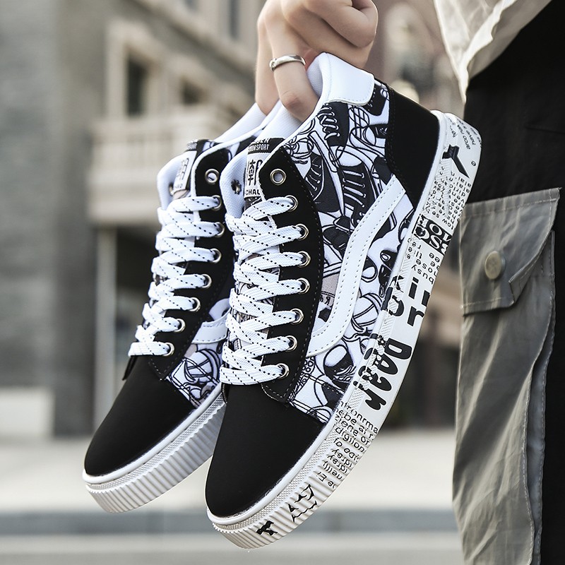 Giày Thể Thao Vans Vải Canvas Cổ Cao In Họa Tiết Graffiti Thời Trang Mùa Thu Cho Nam