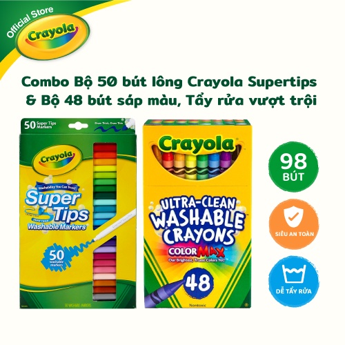 Combo Bộ 50 bút lông Crayola Supertips &amp; Bộ 48 bút sáp màu, Tẩy rửa vượt trội