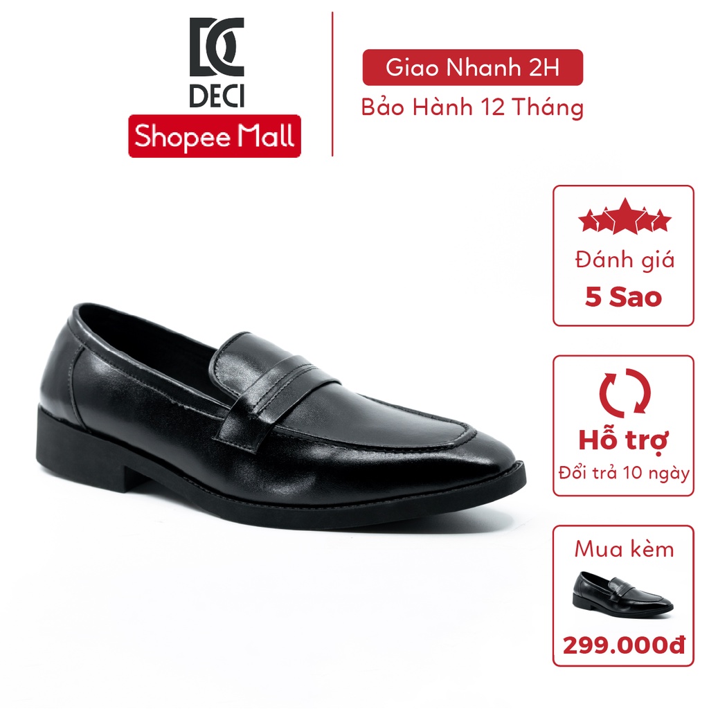 Giày tây nam công sở DECI kiểu loafer màu đen đế cao su DX15