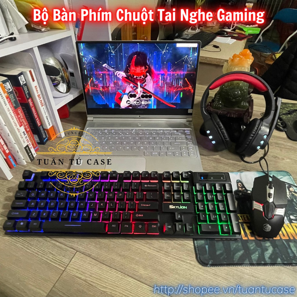 Set 4 món Bàn Phím Chuột Tai Nghe Lót Chuột Gaming cao cấp nhiều màu Hồng, Xanh Dương, Đen