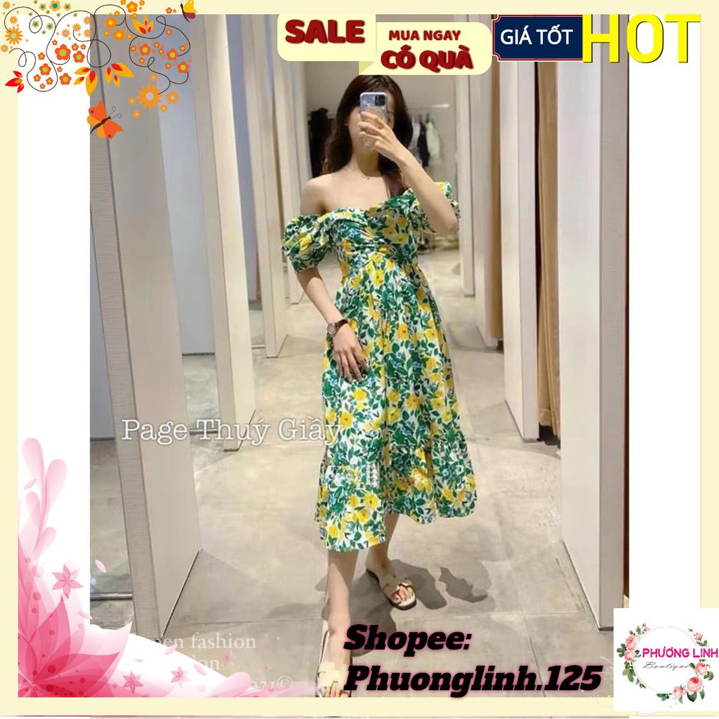 VÁY HOA MAXI XANH(VÀNG) DÚM NGỰC ĐUÔI CÁ | BigBuy360 - bigbuy360.vn