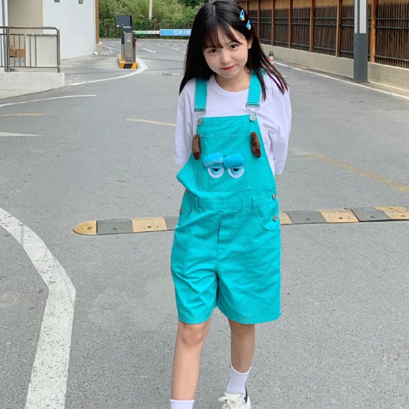 Quencen y&gt;m 21 Quần Yếm Ngắn Màu Trơn Phong Cách Học Sinh Thời Trang Mùa Hè Cho Nữ