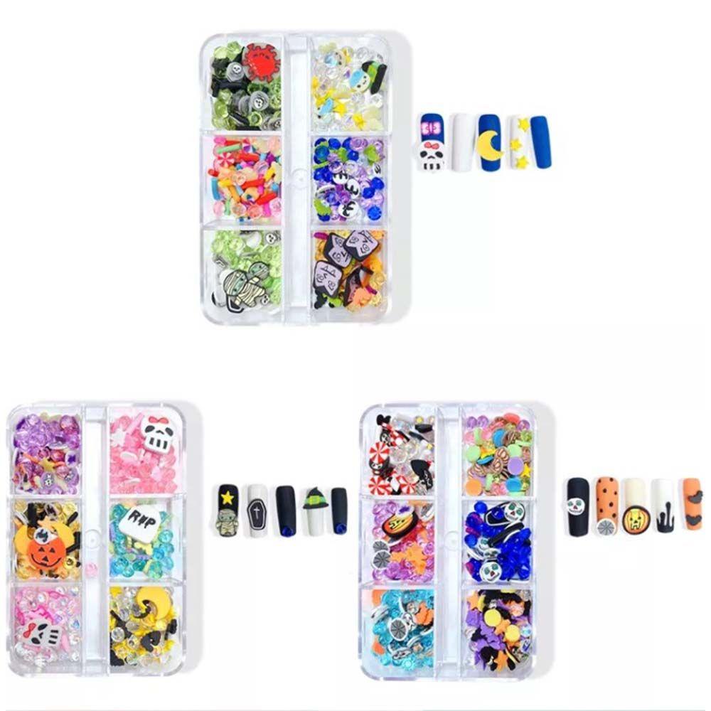 OCEANMAP Miếng Dán Trang Trí Móng Tay 3D Hình Bộ Xương Hoạt Hình Phong Cách Halloween