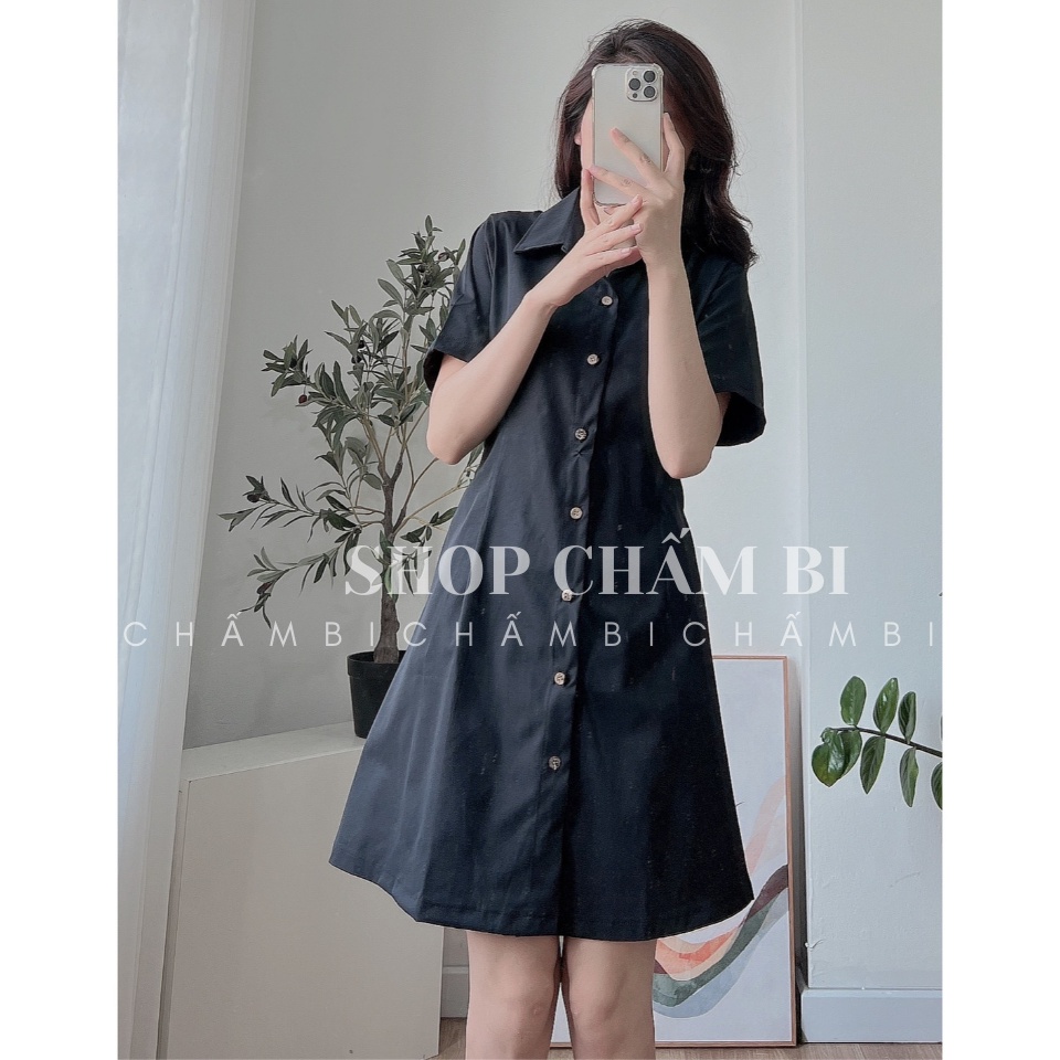 [XẢ HÀNG] Váy sơ mi kiểu nữ V.112, Váy form chữ A chất đũi xước mát mẻ cùng xếp ly hông - Thời trang nữ Chấm Bi