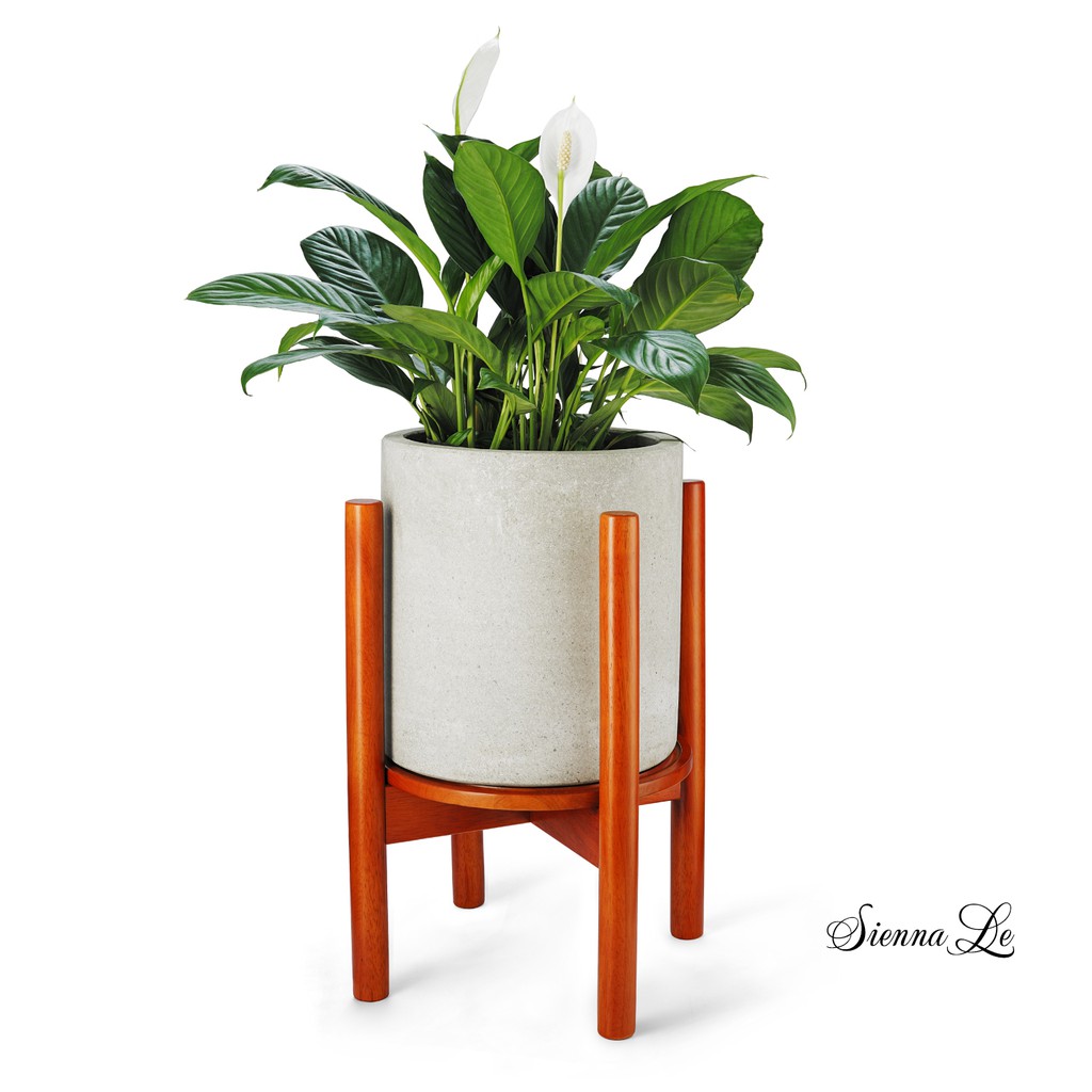 Chân Giá Đỡ Chậu Hoa Gỗ Cao Su Phong Cách Mid Century - Cao 40.6cm x Rộng 32.8cm - Phù Hợp Chậu Hoa Có Đường Kính 26.7cm