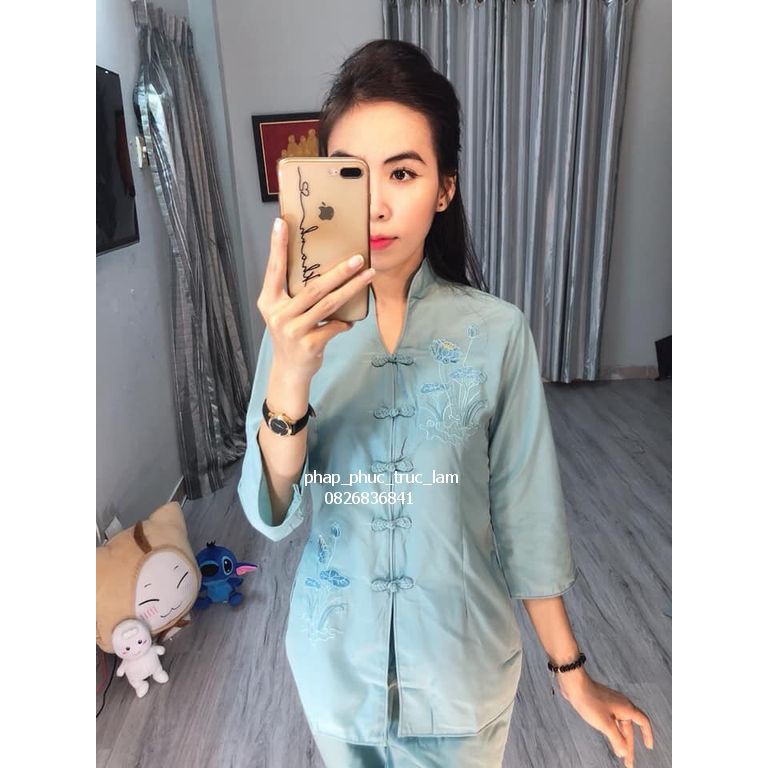Đồ lam - Quần áo đi chùa - Cổ tàu thêu