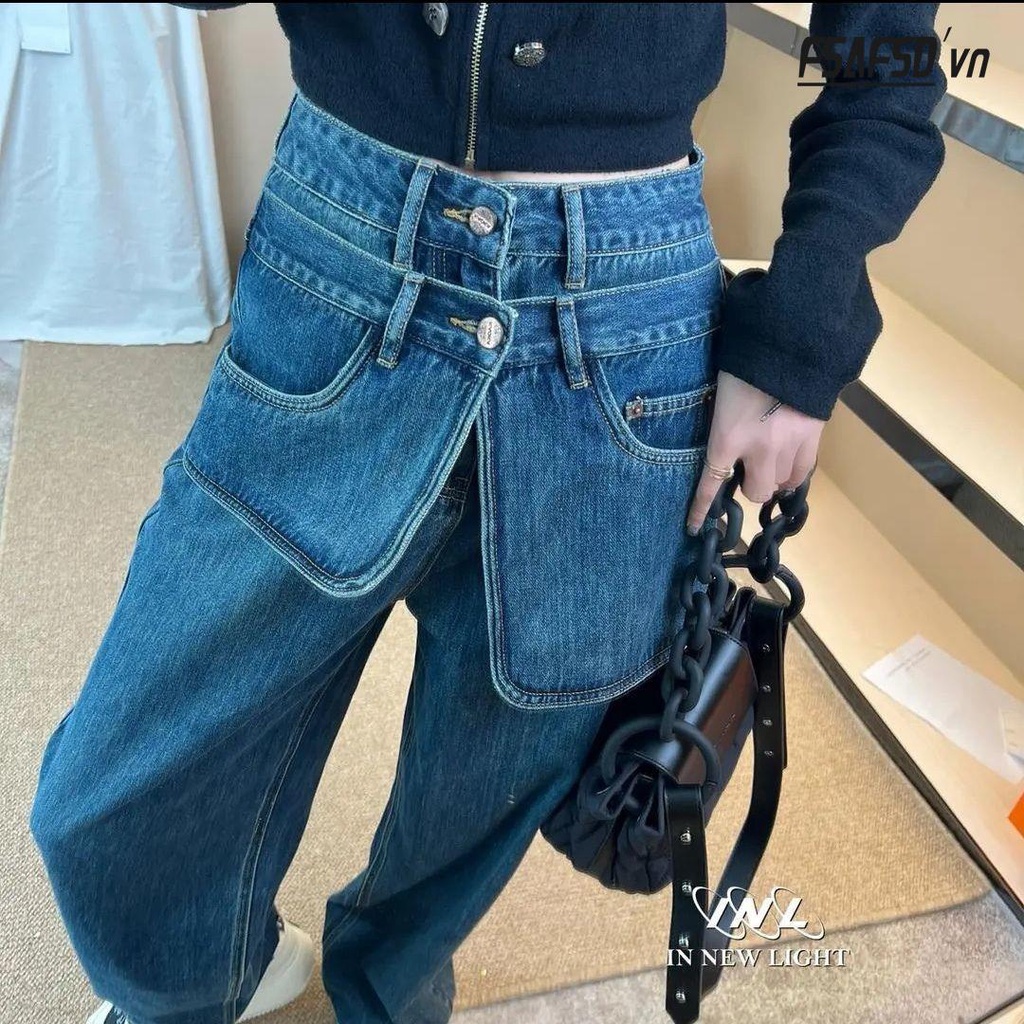 Quần Jean Nữ Lưng Cao Có Túi Lớn Phong Cách Âu Mỹ Mới 2022