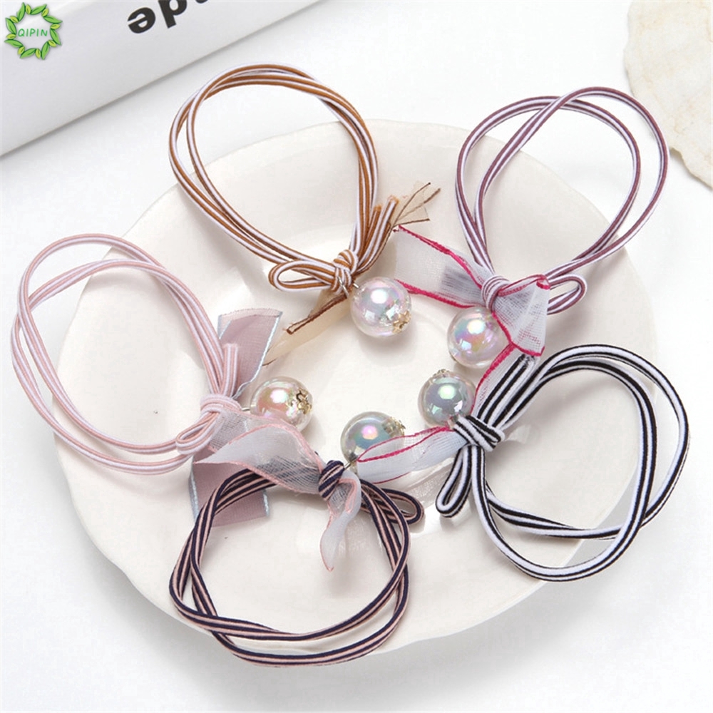 Dây thun buộc tóc bằng chất liệu cao su phối họa tiết sọc ngang đơn giản xinh xắn dành cho nữ