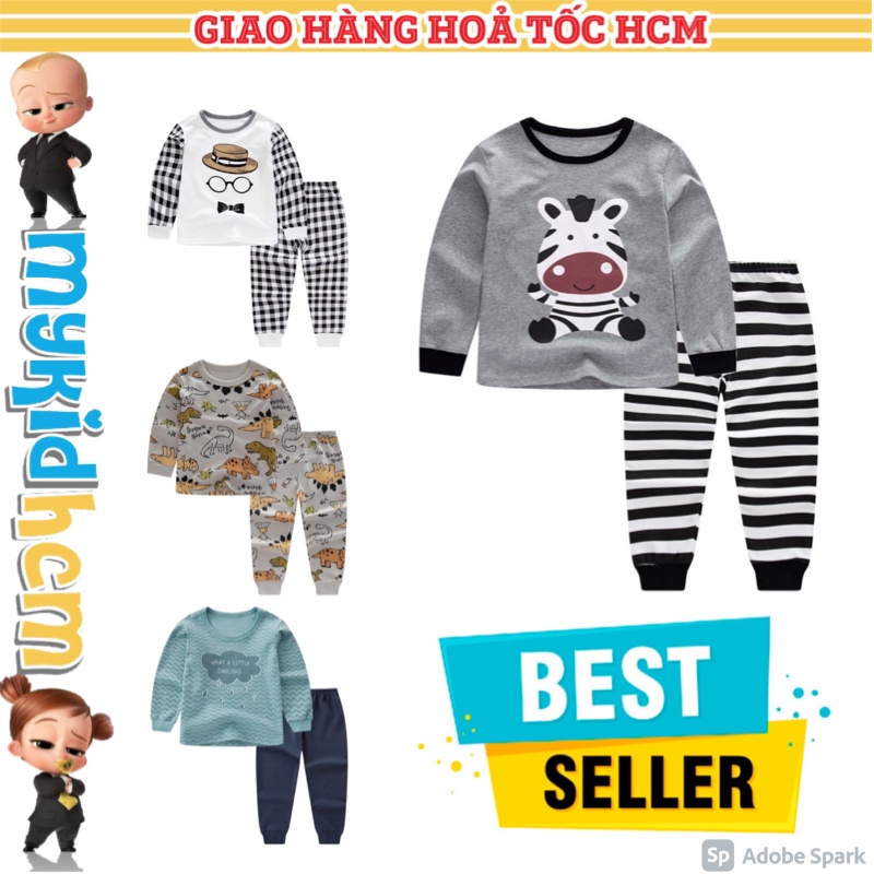 Đồ bộ dài tay bé trai in hình chú ngựa ngộ nghĩ chất cotton mềm mịn, thoán khí và an toàn cho bé