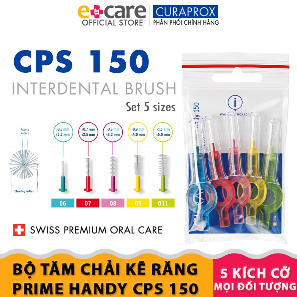 [HCM] Bộ 5 tăm kẽ răng 5 kích cỡ Curaprox Prime Handy CPS 150