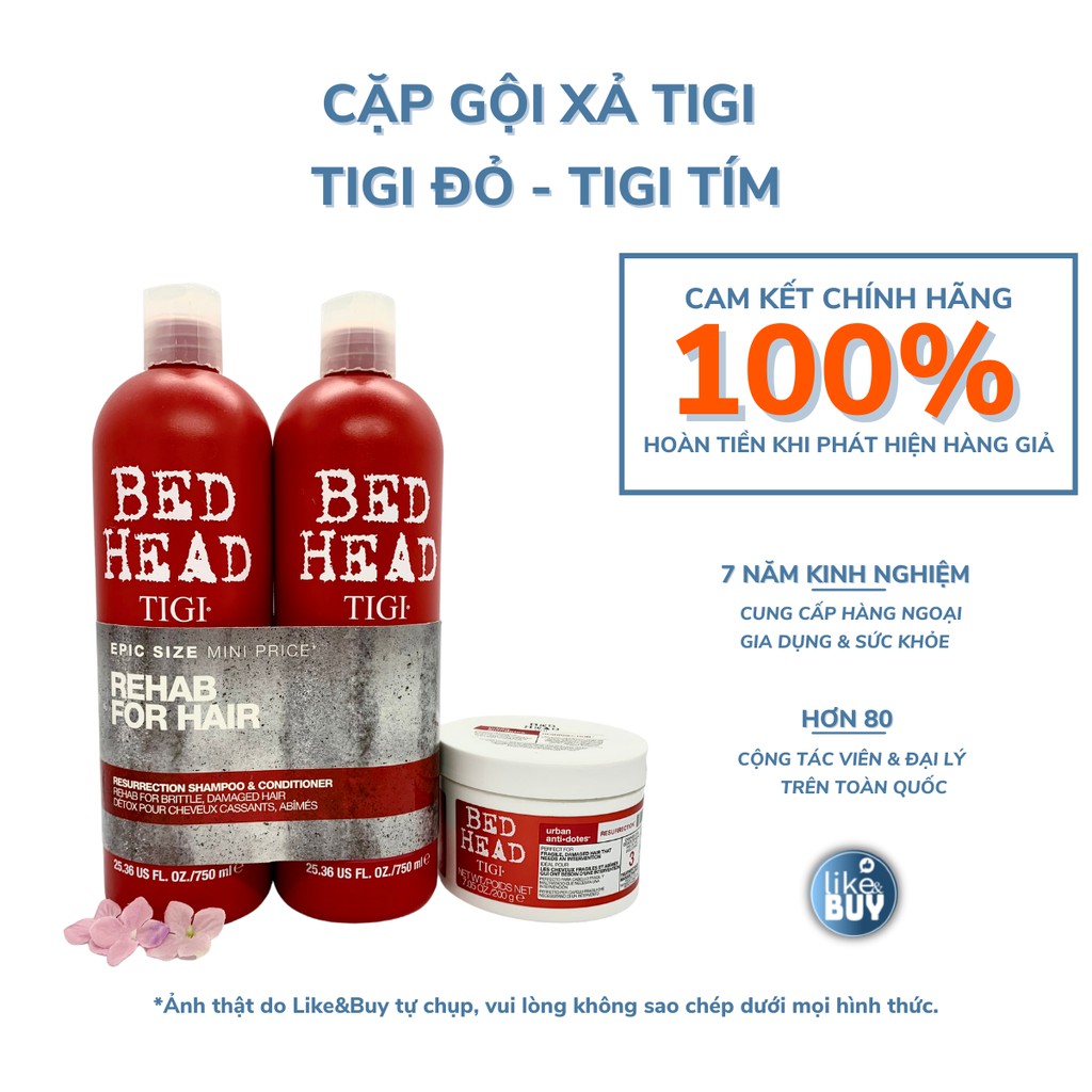 Dầu gội TIGI BED HEAD ĐỎ &amp; TÍM, dầu cặp dưỡng mượt tóc 750ml - hàng nhập khẩu Mỹ