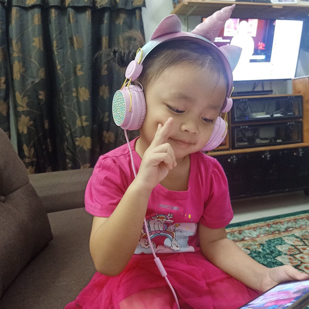 Tai Nghe Hình Kỳ Lân Đính Đá Nhiều Màu Dễ Thương Cho Bé