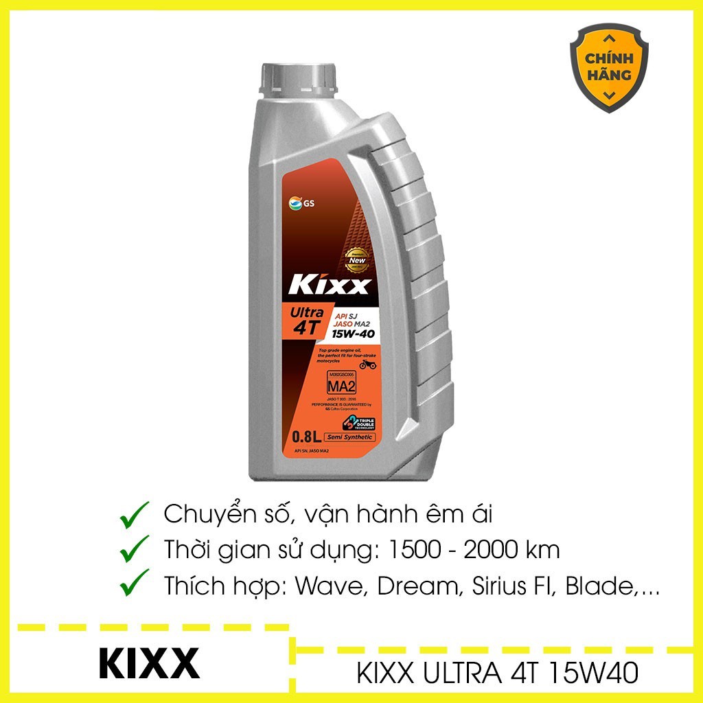 Nhớt Kixx Ultra 15W40 800ml - Nhớt bán tổng hợp dành cho xe số