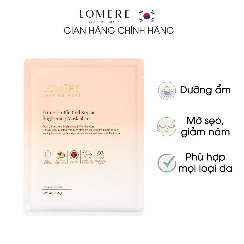 Mặt Nạ Dưỡng Trắng Da LOMERE Prime Truffle Cell Chăm Sóc Da Cung Cấp Nhiều Dưỡng Chất Gấp 3 Lần Mặt Nạ Giấy 27gr