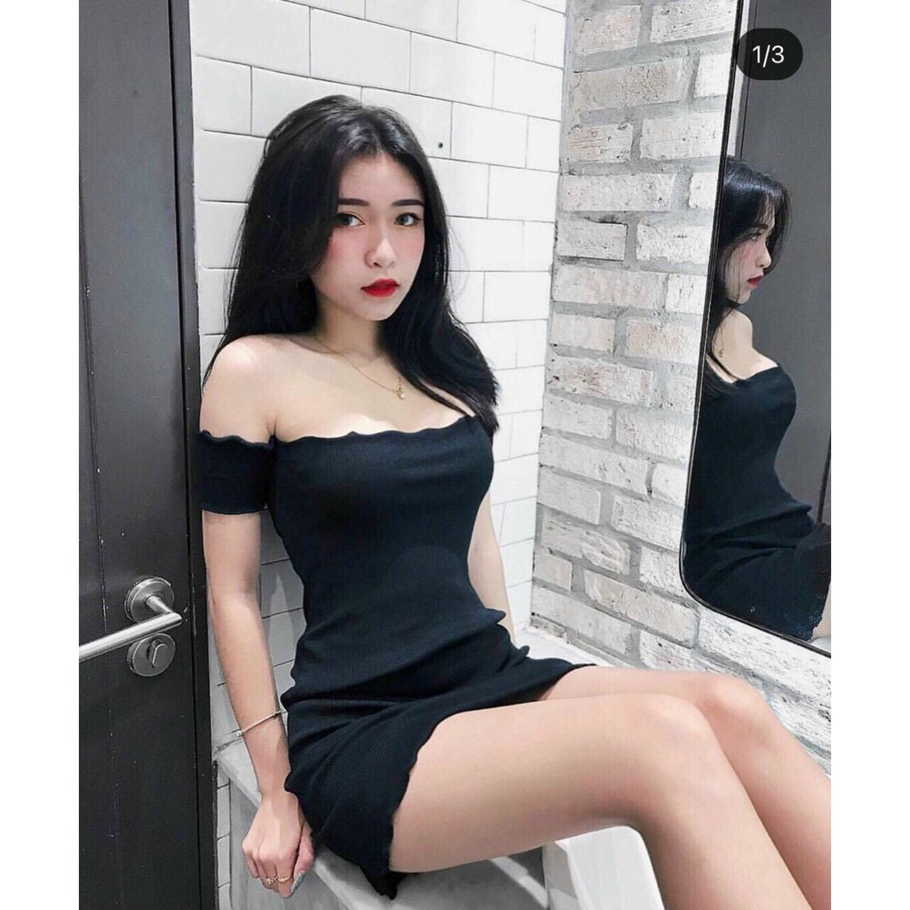 Đầm dự tiệc ❄ ❄ Váy Body Trễ Vai Thun Gân Thời Trang