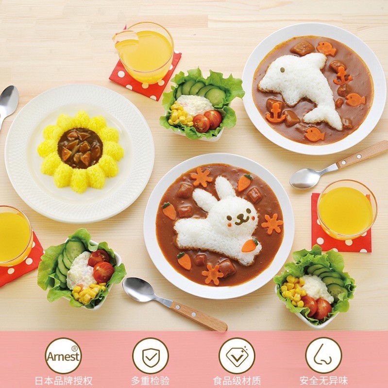 Set 4 khuôn làm cơm bento CÁ HOA THỎ .. - Khuôn cơm bento cho bé