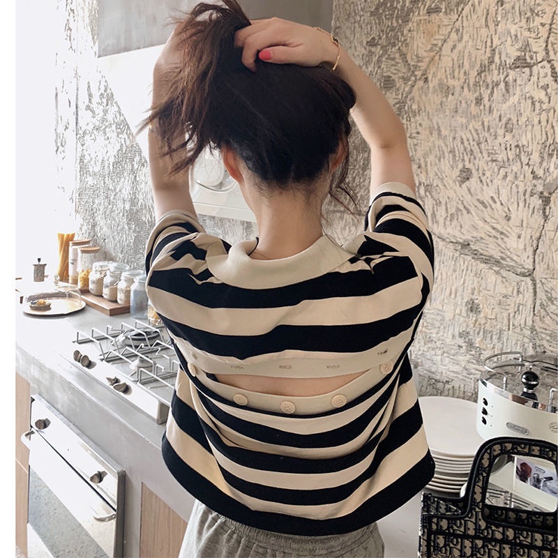 Women's Fashion Horizontal Stripe Short Sleeve polo shirt