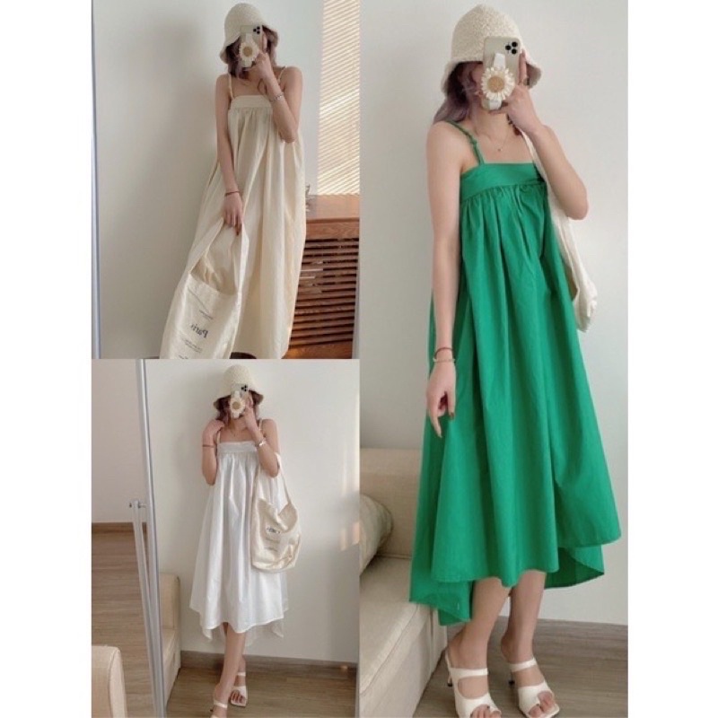 Váy Babydoll dáng xòe thô hai dây form dài vạt bầu cực xinh nhiều màu