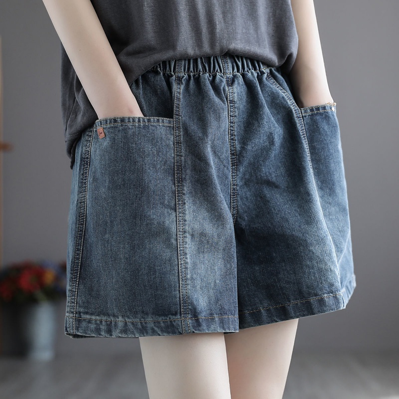 Quần Short Denim Lưng Cao Thêu Họa Tiết Hoạt Hình Cho Nữ