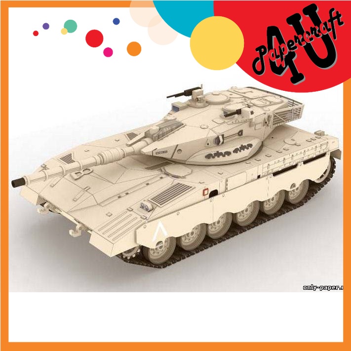 Mô hình giấy 3D quân sự xe tăng  xe tank Merkava Mk2 tỉ lệ 1/33