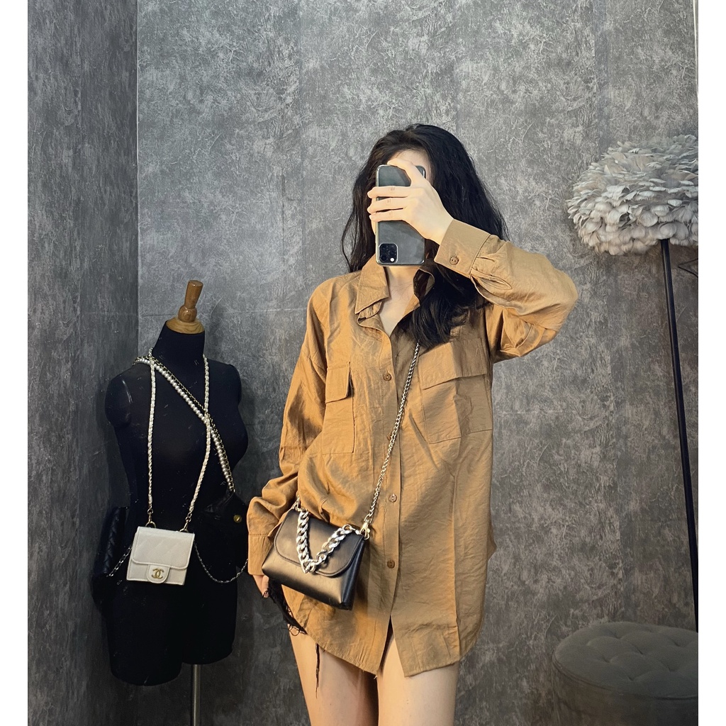 [Ảnh Thật] Áo Sơ-Mi Lụa Đũi Đẹp Xuất Sắc 2 Màu Nâu/Trắng | BigBuy360 - bigbuy360.vn