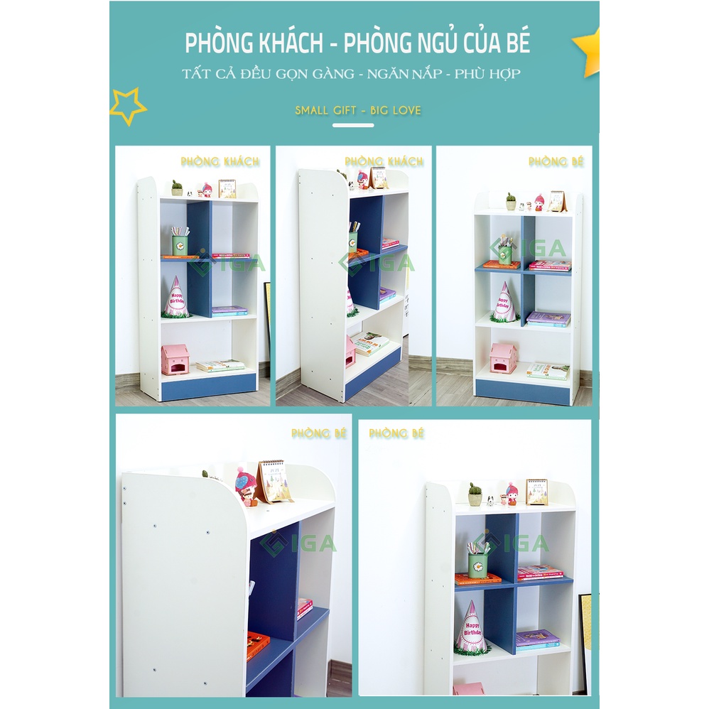 Tủ kệ sách đầu giường của bé để cạnh bàn học màu xanh hiện đại đa năng chính hãng- GP139.19