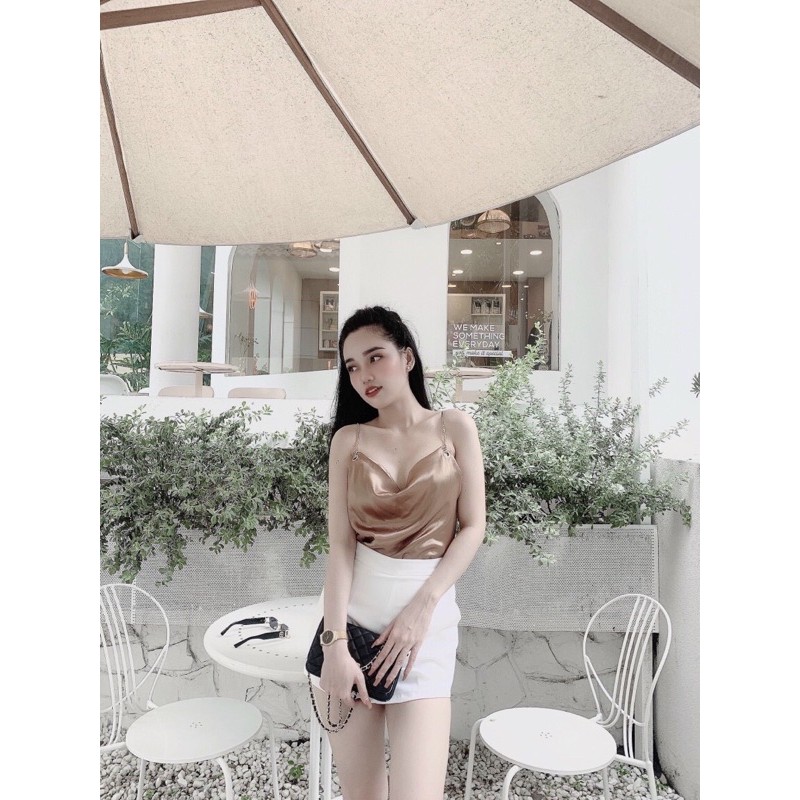 Áo 2 dây phi lụa cổ đổ dây xích khoen tròn cực xinh ☘️☘️☘️g/k