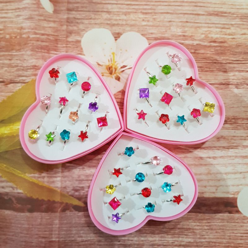 Set 12 nhẫn hợp kim đính đá nhân tạo giá sỉ cho bé