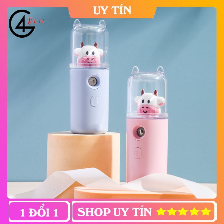 Quạt Cầm Tay Phun Sương Mini Hình Bò Sữa - Tích Điện Phun Sương Hơi Nước Tạo Ẩm