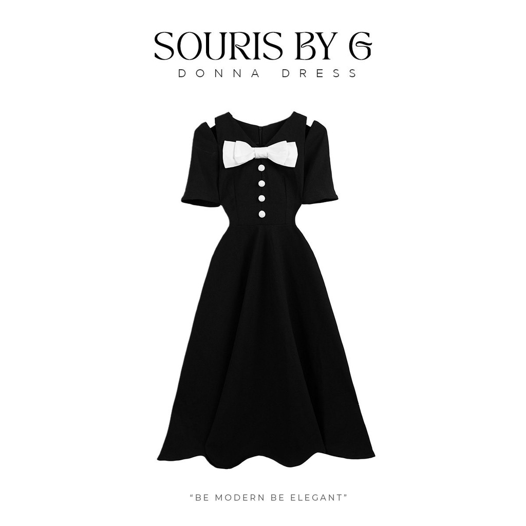 Váy đầm nữ tiểu thư dáng dài Donna Dress khoét vai nơ ngực SOURIS BY G