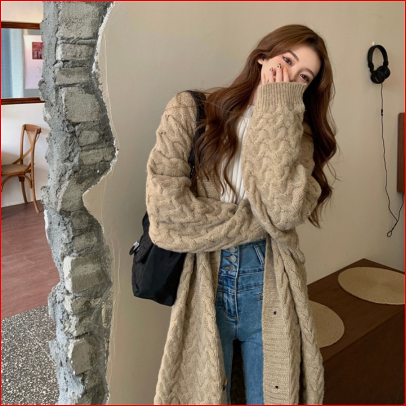 Áo khoác cardigan nữ dáng dài rộng đơn giản thời trang thu đông phong cách Hàn Quốc