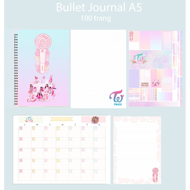 Sổ bullet journal twice SBJ40 A5 100 trang 160gsm chấm kẻ ngang  in màu monthly planner  Sổ tay vẽ chì Sketchbook