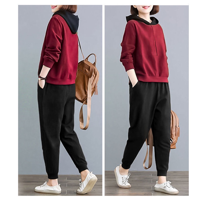Set Đồ 2 Món Gồm Áo Hoodie Tay Dài Và Quần Lưng Cao Cho Nữ #5116