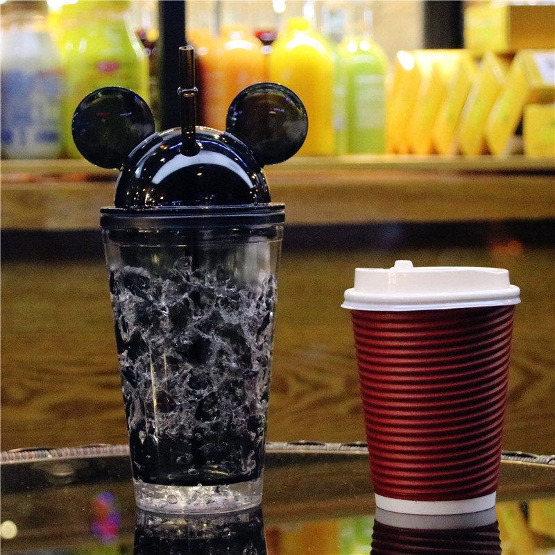 Ly giữ nhiệt micky 2 lớp tặng kèm ống hút 500ml, cốc đá lạnh sinh viên học sinh siêu sang