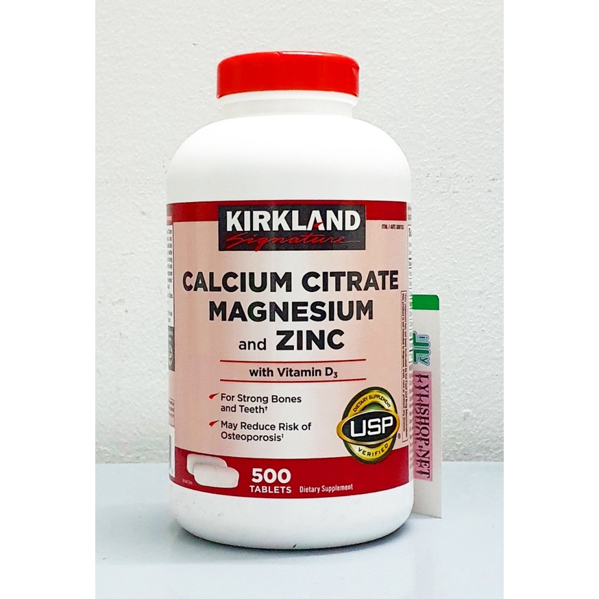 Viên uống Kirkland Calcium Citrate Magnesium and Zinc chai 500 viên từ Mỹ, chắc xương