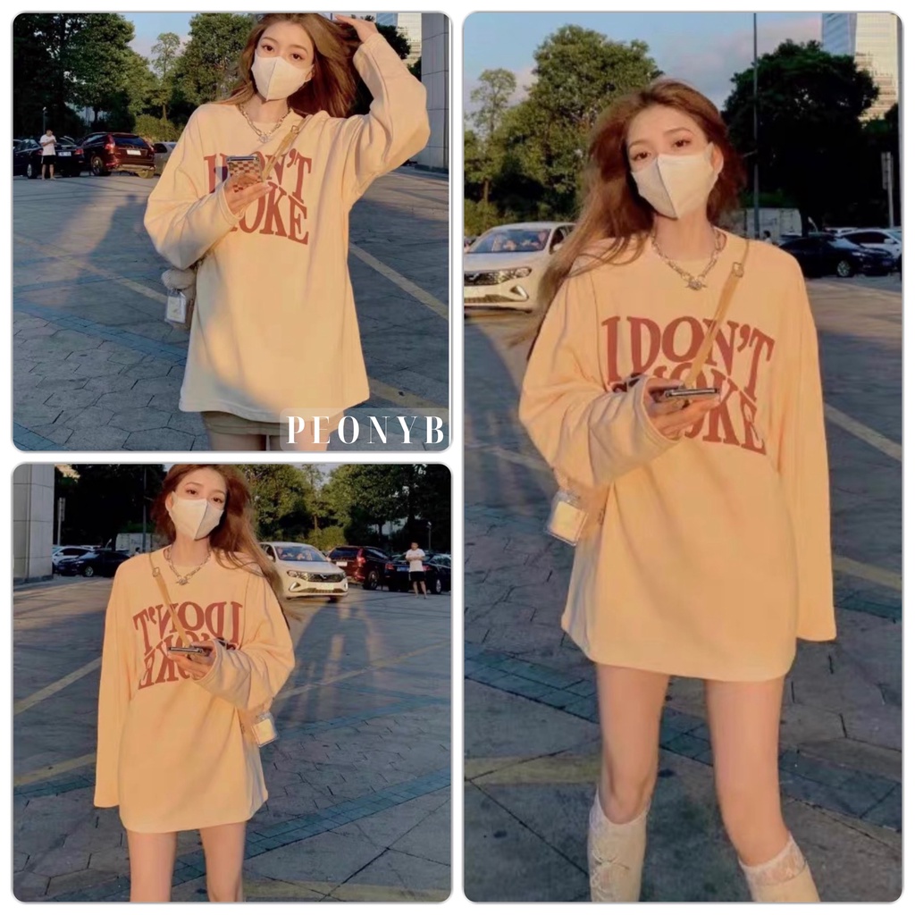 Áo Dài Tay Dont Smoke PEONYB Unisex [FREESHIP] Nỉ form rộng tay bồng màu be kiểu dáng dài oversize 3158 hàn quốc đẹp