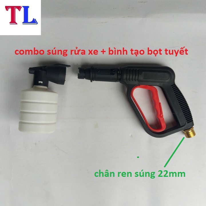 Súng Xịt Rửa Xe Áp Lực Cao Và Bình Phun Bọt Tuyết (cò đỏ ren 22mm + bình 0,5 lít)