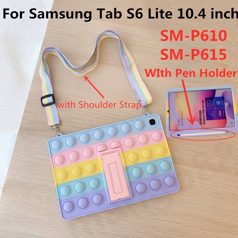 Ốp Máy Tính Bảng Silicon Mềm Màu Cầu Vồng Có Dây Đeo Vai Và Ngăn Đựng Bút Cho Samsung Galaxy Tab S6 Lite 10.4 Inch 2020 Sm P610 P615