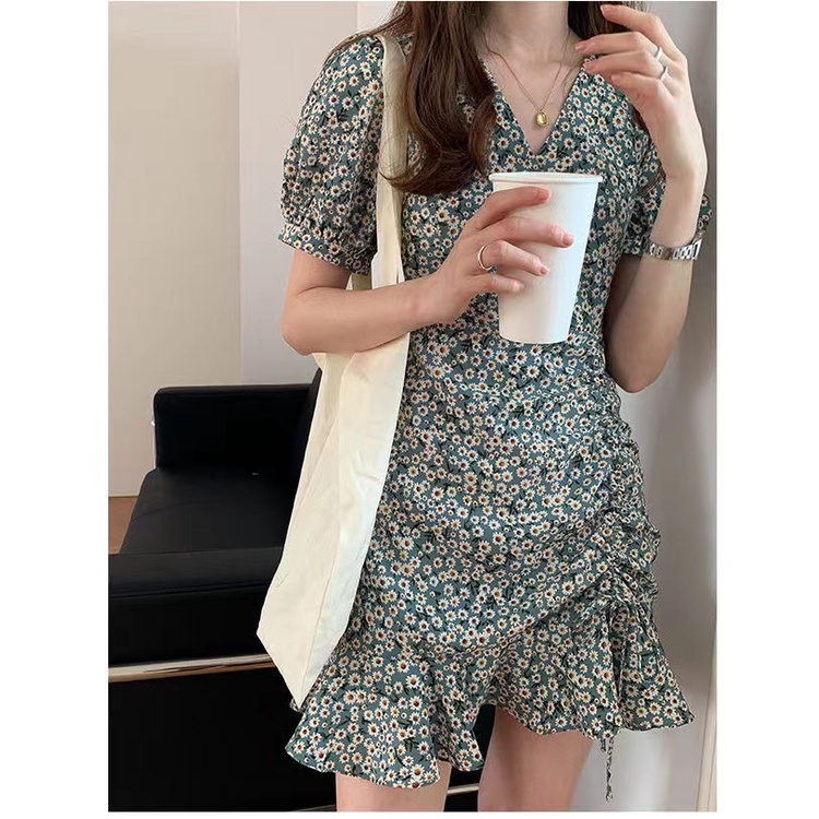 Đầm bigsize nữ đầm tay phồng đầm nữ váy hoa nhí vintage đầm đi tiệc váy tiểu thư sang chảnh váy nữ xinh đầm khoét eo đầm thiết kế váy cổ v