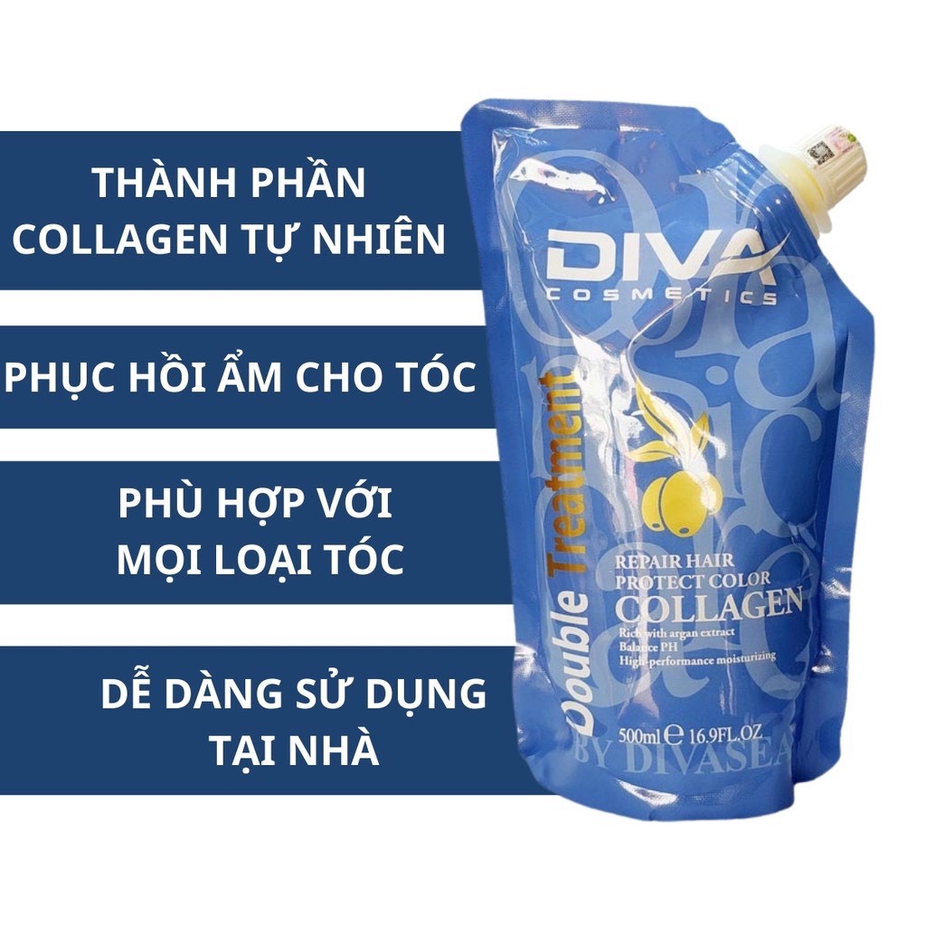 ✅Ủ tóc hấp phục hồi tóc kem hấp hấp tóc COLLAGEN DIVA dưỡng tóc tại nhà túi 500ml hàng chính hãng.