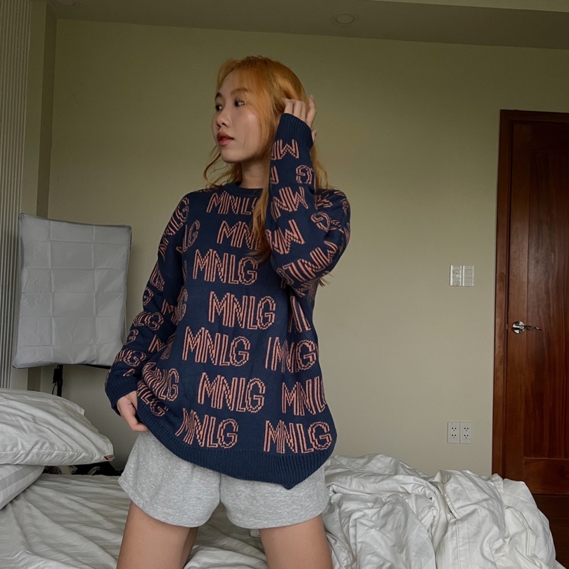 Áo sweater len thêu chữ oversize unisex MNLG